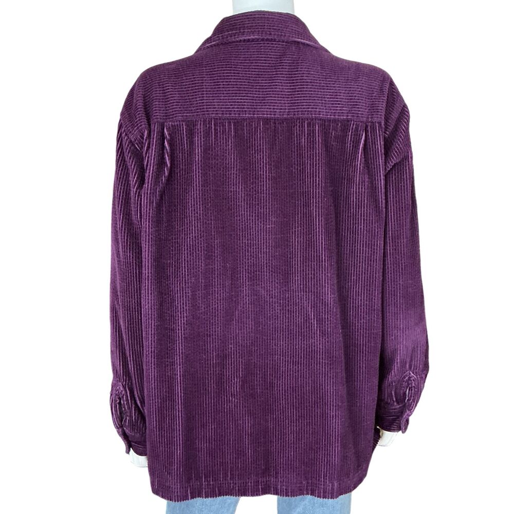 LL Bean Corduroy Shirt Jacket Womens L Purple Chore Barn Plaid Flannel Lined VTG - Picture 5 of 14